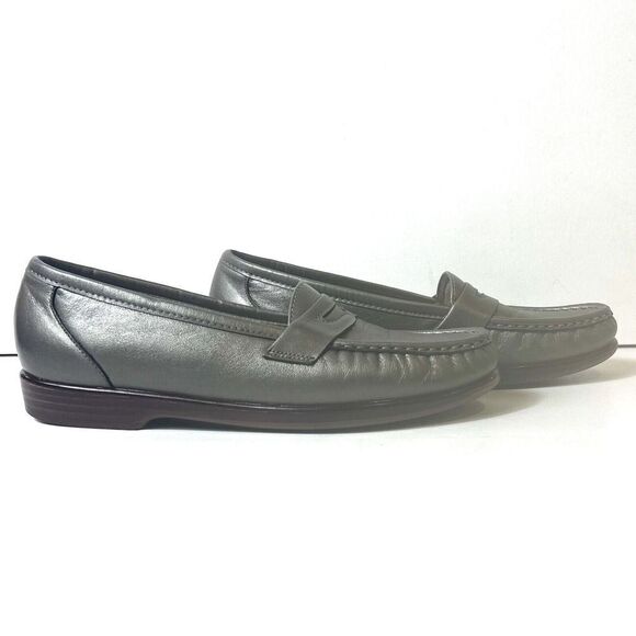 SAS Tripad Comfort Womens 8 S Metallic Pewter Leather Shoes Casual Flats Slip On - Picture 4 of 11